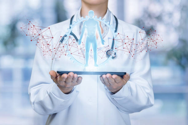 istock Doctor shows virtual hologram human . 1040511064