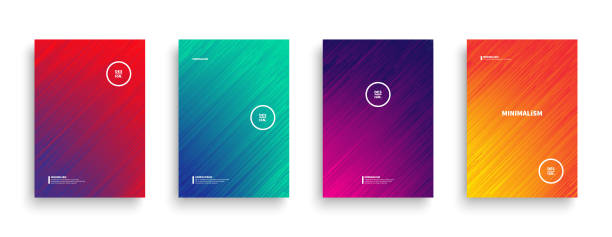 Vector Dynamic Vivid Patterns Vector Dynamic Flow Lines with Vivid Colors Vector Minimalist Style Brochure, Cover, Flyer, Book Design Template. Contemporary Digital Glitch Art Conceptual Illustration purple and orange gradient background stock illustrations