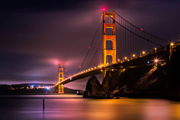 ゴールデン ゲート ブリッジ - san francisco county golden gate bridge skyline night ストックフォトと画像