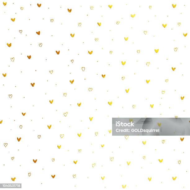 Tiny Hand Drawn Uneven Gold Heart Shapes On White Paper Background Seamless Luxury And Minimalistic Love Card Design In Vector Stock Illustration - Download Image Now