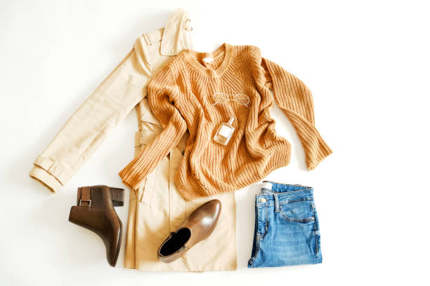 istock Women's clothing set variations for fall season with warm garment items. 1040535558