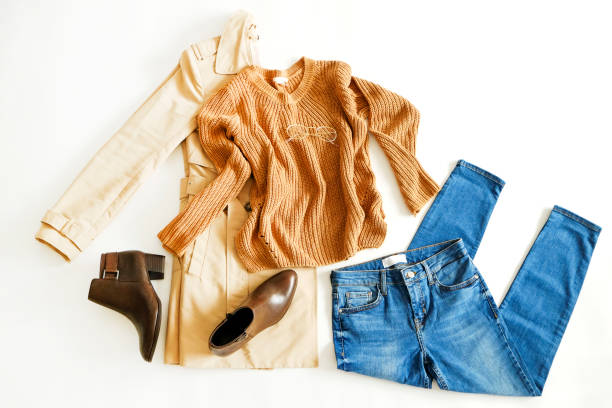 istock Women's clothing set variations for fall season with warm garment items. 1040535752