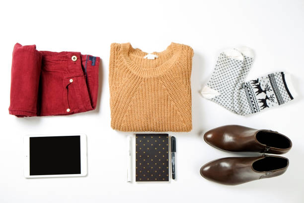 istock Women's clothing set variations for fall season with warm garment items. 1040536106