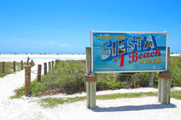 Siesta Key Beach Sarasota, Florida Number 1 Beach in USA Sign stock photo