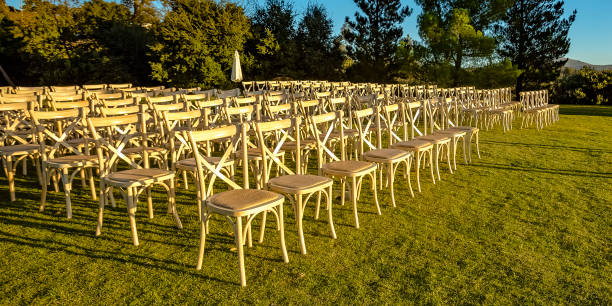 istock Chairs on a yard with trees and mountain view 1040562440