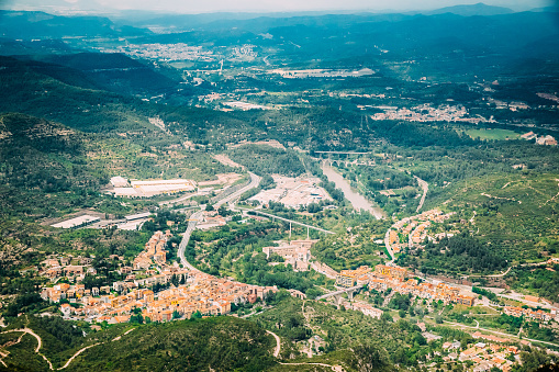 Monistrol De Montserrat, Catalonia, Spain. Aerial View Of City.