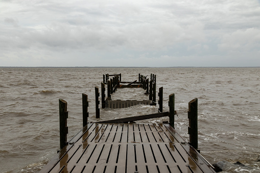 Lou Mac Park Pier destroyed by Hurricane Florence on 9/13/18 in Oriental, Pamlico County, NC.