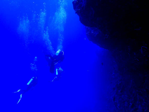 istock SCUBA Divers Wall Dive in Deep Blue Ocean 1040578444