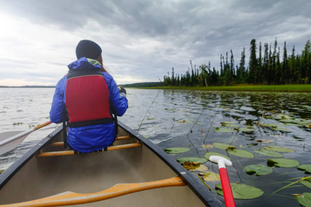 istock Young female in canoe on the lake 1040584714