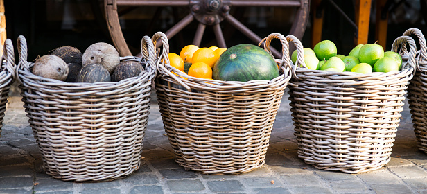 wicker basket with fresh fruit