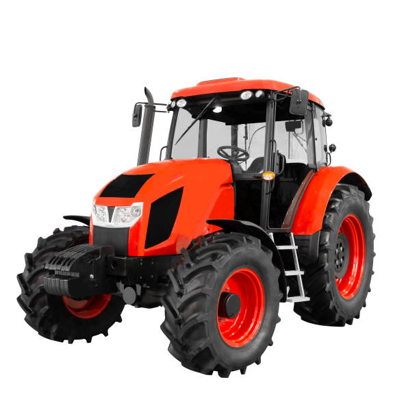 new and modern red agricultural generic tractor isolated on white background - tractor agricultural machinery agriculture commercial land vehicle imagens e fotografias de stock