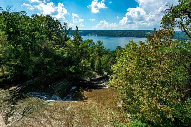 Hector Falls on Seneca Lake View on Hector Falls on Seneca Lake; Schuyler County; New York lake seneca stock pictures, royalty-free photos & images