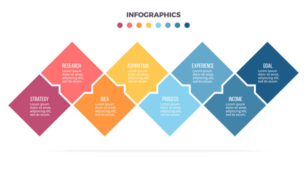 ilustraciones, imágenes clip art, dibujos animados e iconos de stock de infografías negocios. línea de tiempo con 8 pasos, opciones, plazas. plantilla de vector. - número 8