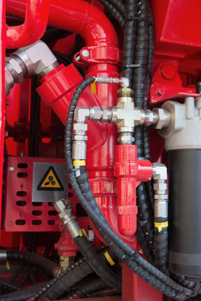 istock Firefighting equipment on new red fire truck 1040614746