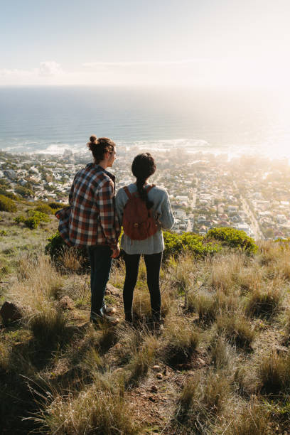 istock Hiking couple looking at the view from cliff 1040629740