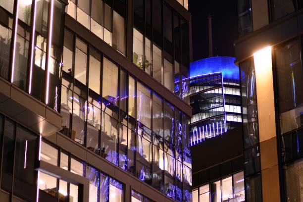 istock Night lights, city office building downtown, cityscape view 1040648322