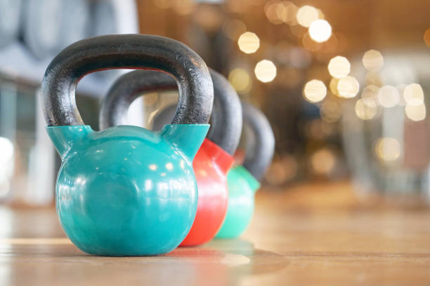 istock Colorful kettlebells in gym 1040656950