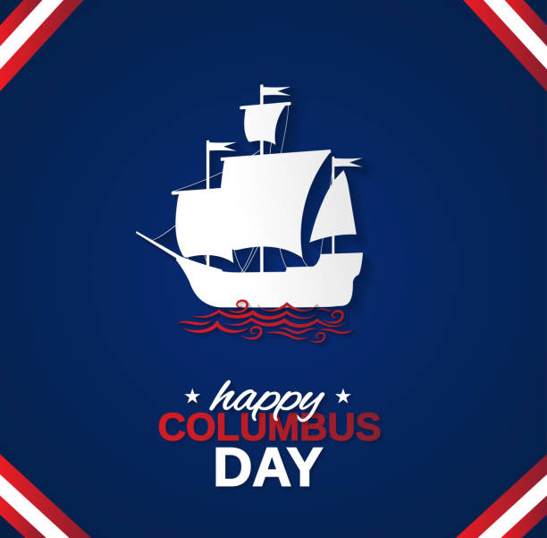 Happy Columbus Day blue poster, banner or background with ship. Vector illustration. Happy Columbus Day blue poster, banner or background with ship. Vector illustration. EPS10 columbus day stock illustrations