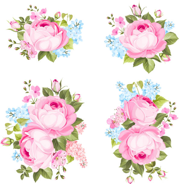 vintage blumen legen overwhite hintergrund. - overwhite stock-grafiken, -clipart, -cartoons und -symbole