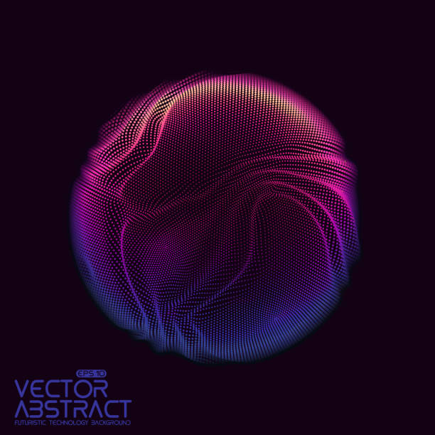 ilustrações, clipart, desenhos animados e ícones de esfera de vetor abstrata de partículas, matriz de pontos. ilustração em vetor futurista. tecnologia digital respingo ou explosão de pontos de dados. forma de onda esférica. elemento de cyber ui ou hud. - exploding abstract fractal futuristic