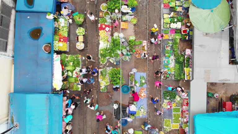 4k, dolly shot raw food stall market in the city.