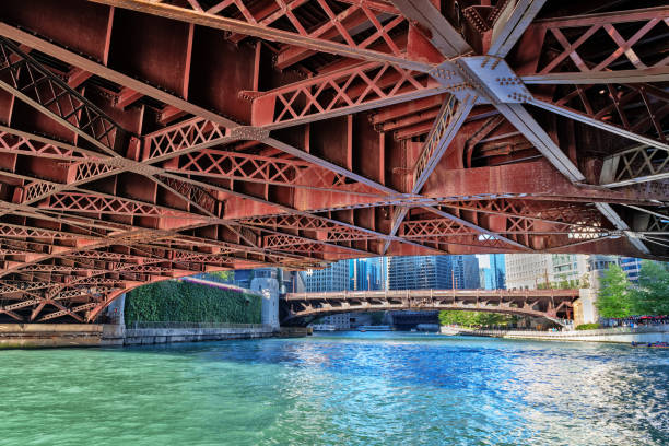 시카고 강 및 교량 - chicago illinois chicago river bridge 뉴스 사진 이미지