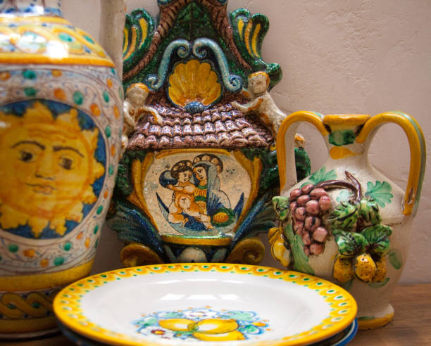 istock Caltagirone, Sicily: Majolica Ceramics and Pots (Close-Up) 1040732344