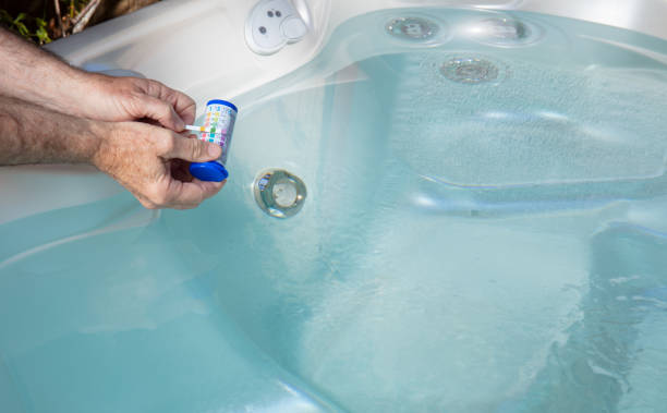 istock Water chemical test strips for hot tub, spa, pool water. 1040754868