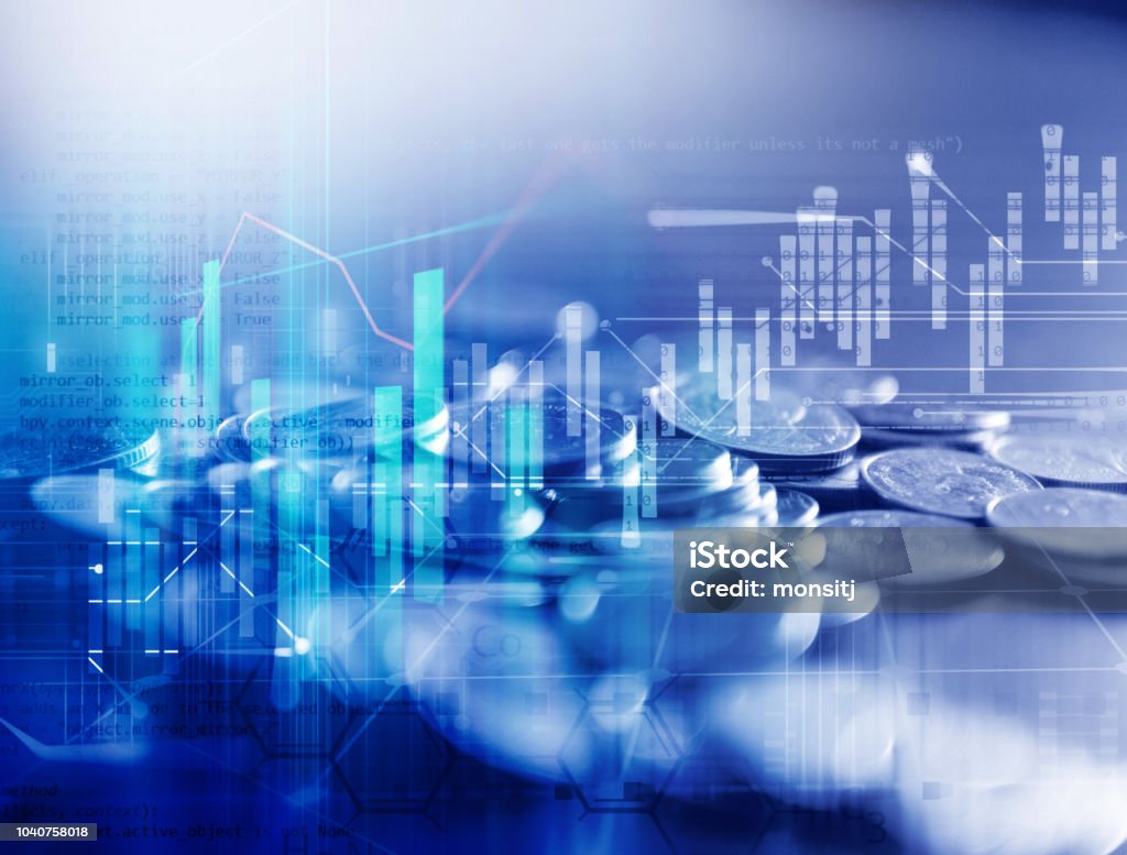 Gambar Eksposur Ganda Grafik Investasi Pasar Saham Dan Tumpukan Koin