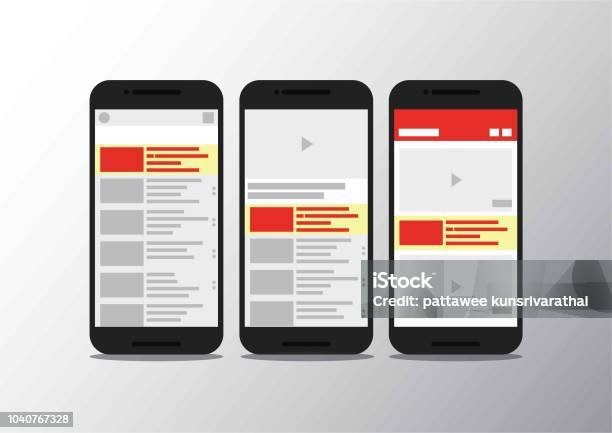 Video Channel App Interface Mobile Phone Socisl Media Subscribe Youtube Mobile Mock Up Vector Illustration Stock Illustration - Download Image Now