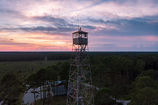 Sunset over an abandoned fire tower near Grantsboro in Pamlico County, NC.
