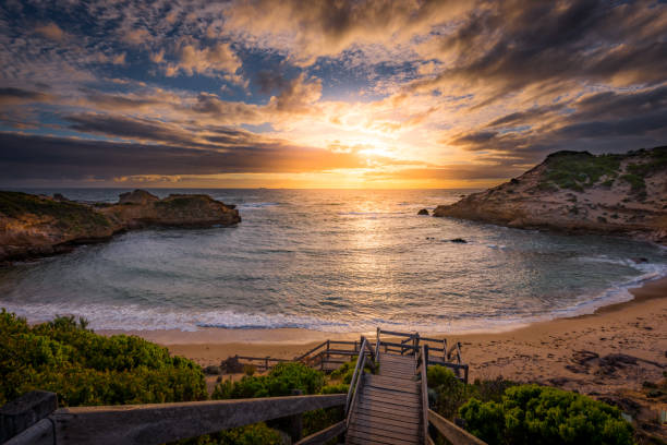 istock Sunset over an ocean beach bay 1040787048