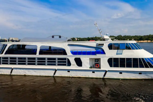 Tourist ship sailing on the Dnieper river in Kiev