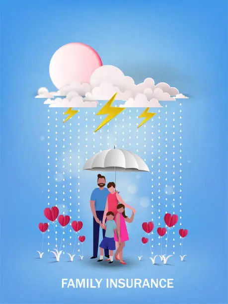 Vector illustration of Life and family insurance concept.