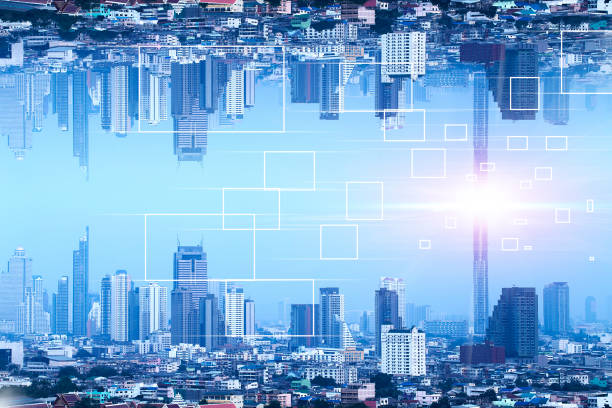 istock Communication Square box digital Network technology Bangkok Upside down city in inception Sci-fi futuristic fantasy effect style 1040810398