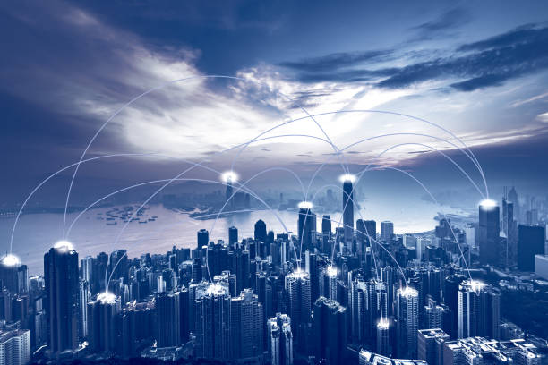 istock Modern cityscape and linking communication network, communication concept. 1040813364