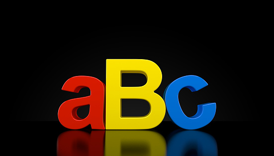 ABC text on black background. 3d illustration