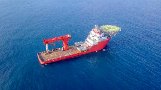 istock Aerial image of a Medium size red Offshore supply ship 1040820030