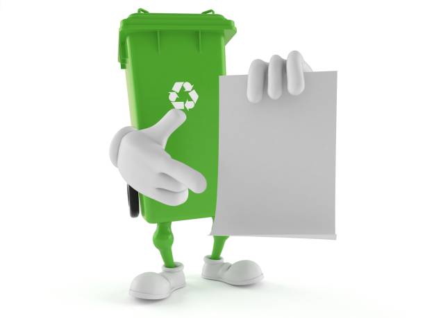 istock Dustbin character holding blank sheet of paper 1040826466
