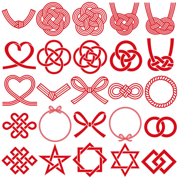 mizuhiki and Japanese family crests. mizuhiki and Japanese family crests. mizuhiki : decorative Japanese cord made from twisted paper. tie knots stock illustrations
