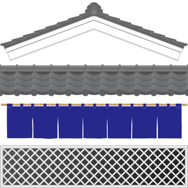 warehouse. Japanese traditional storehouse.  roof, tile and wall. tile illustrations stock illustrations