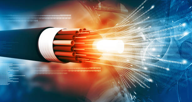 cable de fibra óptica con bacalaos binario - wire fotografías e imágenes de stock