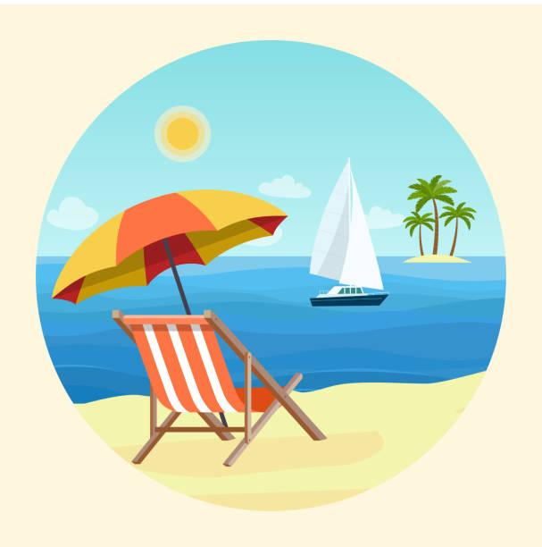 печатать - outdoor chair beach chair umbrella stock illustrations