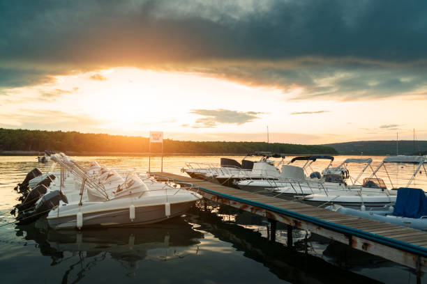 istock Boat at sunset in Adriatic sea 1040878644