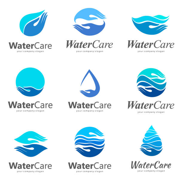 Set of vector emblem of the protection and care of water Set of vector emblem of the protection and care of water immersed in their work stock illustrations