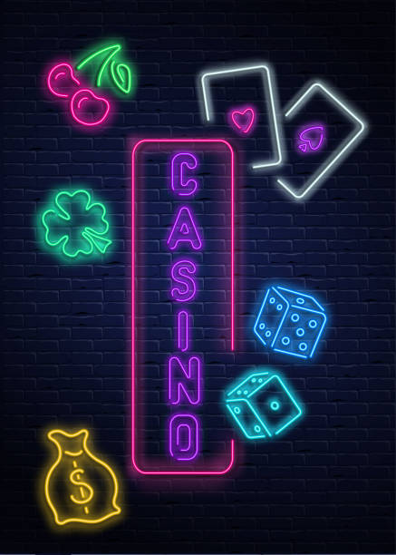 istock Neon luminous casino signboard on bricklaying wall. 1040885202