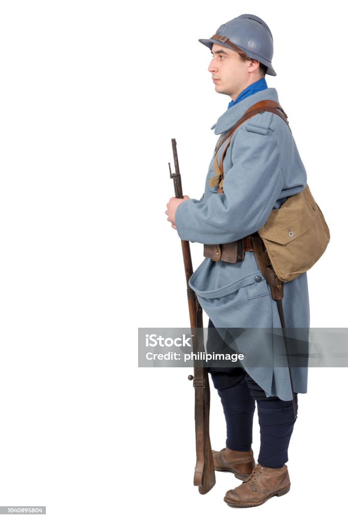 French soldier 1914 1918 isolated on white background a French soldier 1914 1918 isolated on white background 100th Anniversary Stock Photo