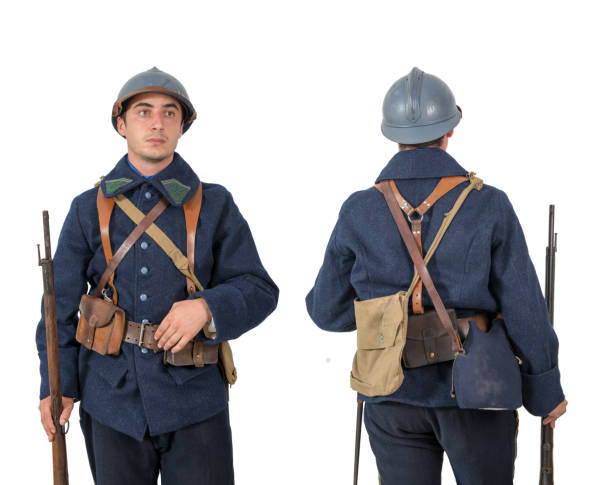istock French soldier 1918, November 11th, front and back, on white background 1040895856