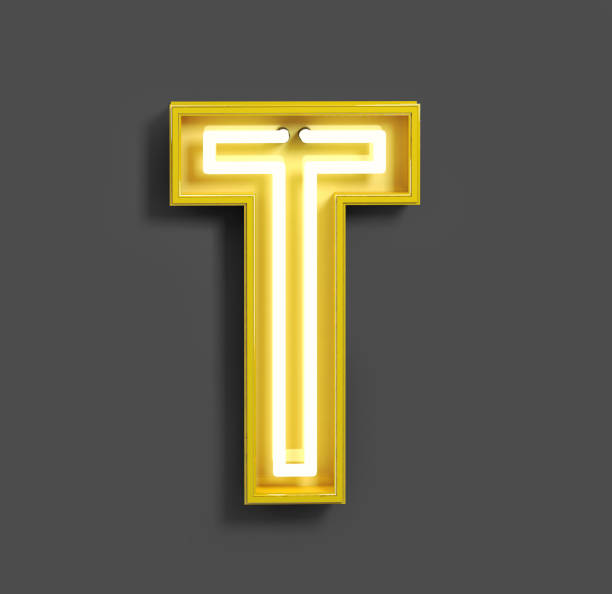 istock Bright Neon Font with fluorescent yellow tubes. Letter T. 1040896626