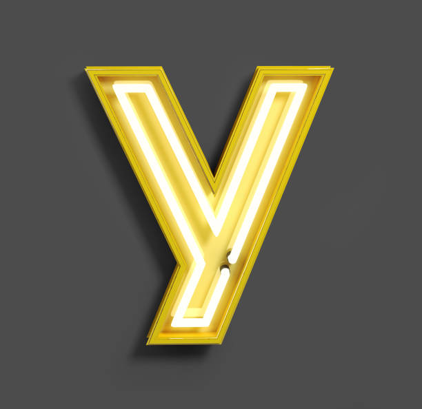 Bright Neon Font with fluorescent yellow tubes. Letter Y.